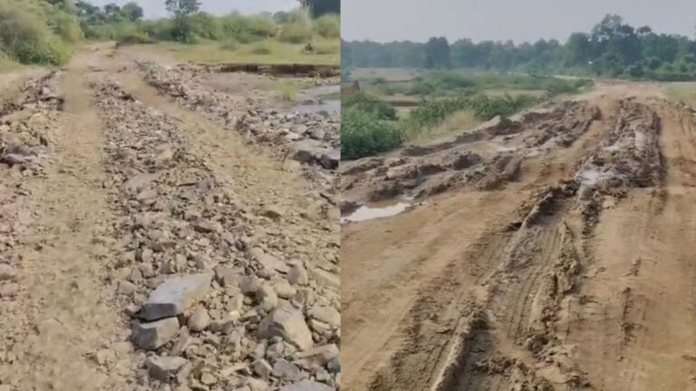 कोडरमा में पत्थर ढुलाई से धोबियाडीह का रास्ता बदहाल, ग्रामीण परेशान; मैना नदी पर भी खतरा